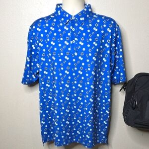 Blue and White Star Pattern Polo Shirt